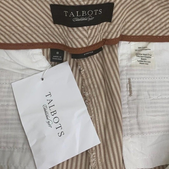 VINTAGE TALBOTS WOMEN'S TAN STRIPED STRETCHY STRAIGHT LEG TROUSERS - Picture 4 of 7